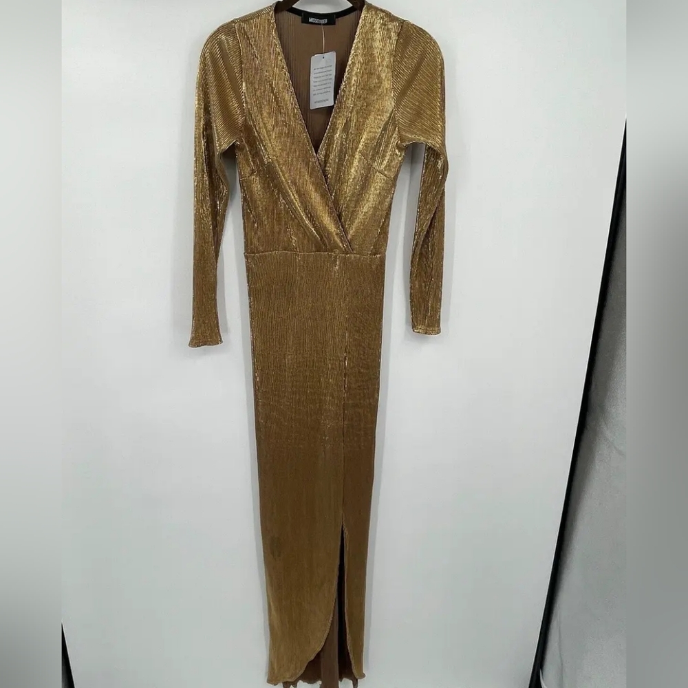 Boohoo gold dress.